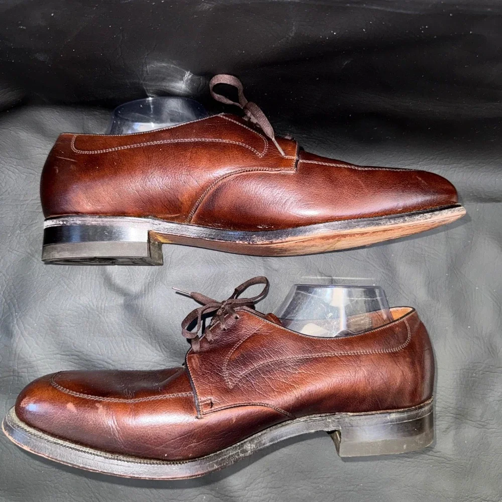 Florsheim Imperial Mens 12 3E Brown Leather Apron Toe Derby Shoes Wide